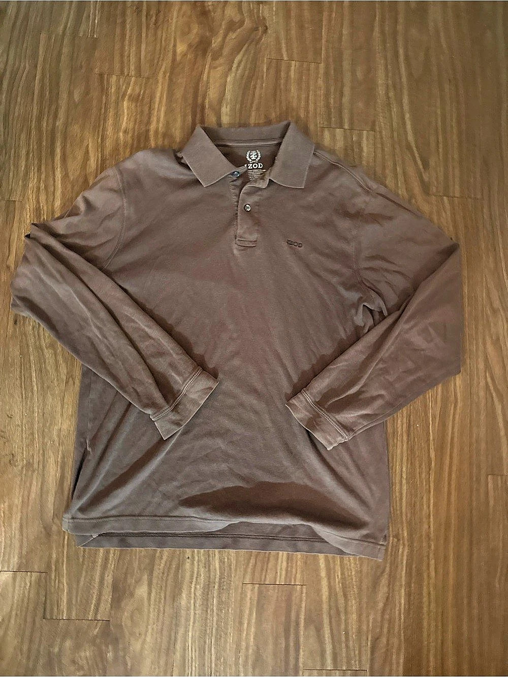 IZOD Long Sleeve Polo Shirt Brown Size Medium